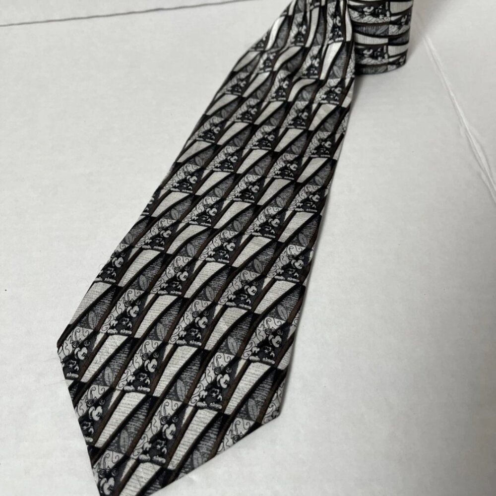 Disney Mickey Mouse Silk Tie Black White Novelty Necktie Men’s 100% Silk
